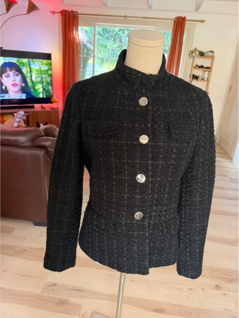 Ann Taylor Women's Black Tweed Button-Up Jacket Size 4
